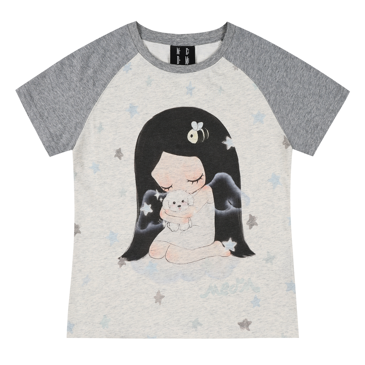 MEDM × Iria's mailbox co branded guardian dog print slim fit shoulder inserted casual short sleeved round neck T-shirt for women