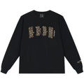 MEDM double-layer leather leopard print patch embroidered casual round neck long sleeved T-shirt trendy and versatile couple loose top