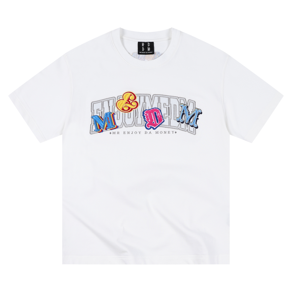 MEDM double-layer contrasting embroidered letters casual round neck T-shirt American retro unisex loose short sleeved summer