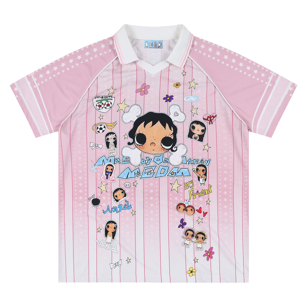 MEDM × YUY Jade Collaboration - Pattern Printed Letter Embroidered Casual Collar Jersey Short Sleeve Versatile Sweet Cool T-shirt