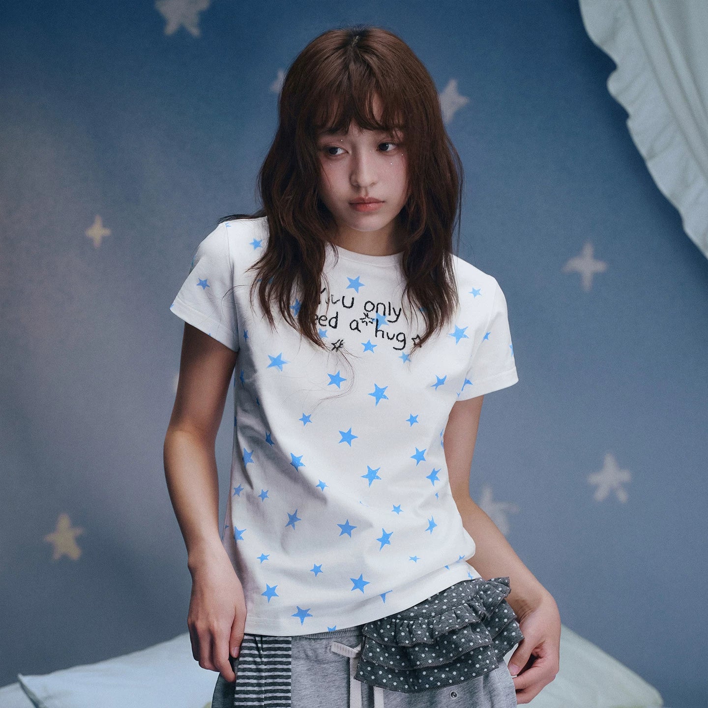 MEDM × Iria's mailbox co branded slogan is full of stars, casual round neck short sleeved cute embroidered T-shirt, women's summer
