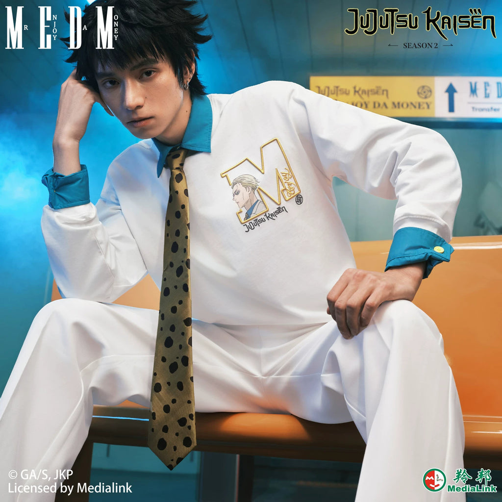 MEDM x Spell Battle Collaboration - Big M Character Avatar Embroidered Letter Casual Water Washed and Velvet Long Sleeve T-shirt for Men