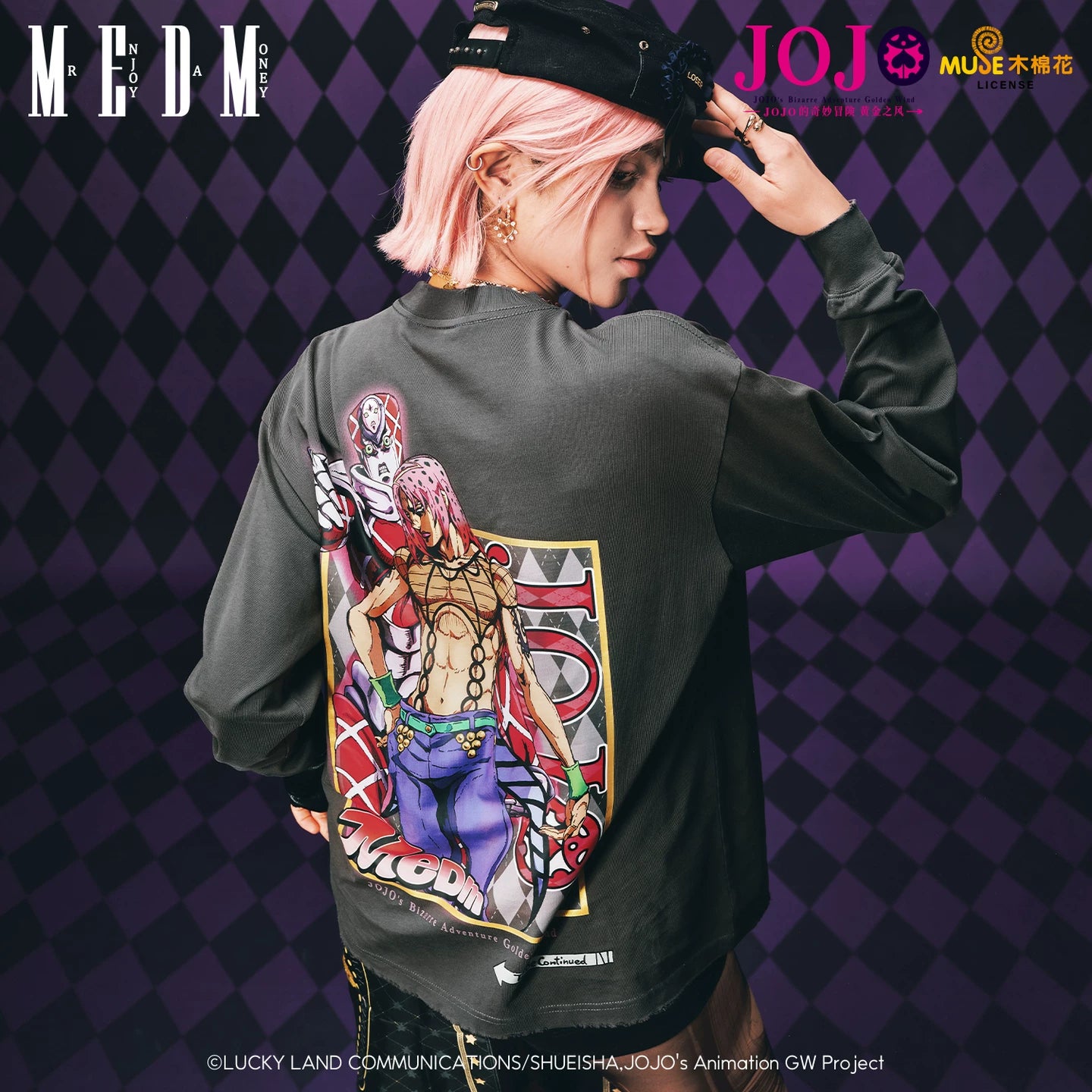 MEDMxJOJO's Bizarre Adventure Collaboration - Character Anime Printed Washed Outdated Casual Long Sleeve T-shirt Autumn
