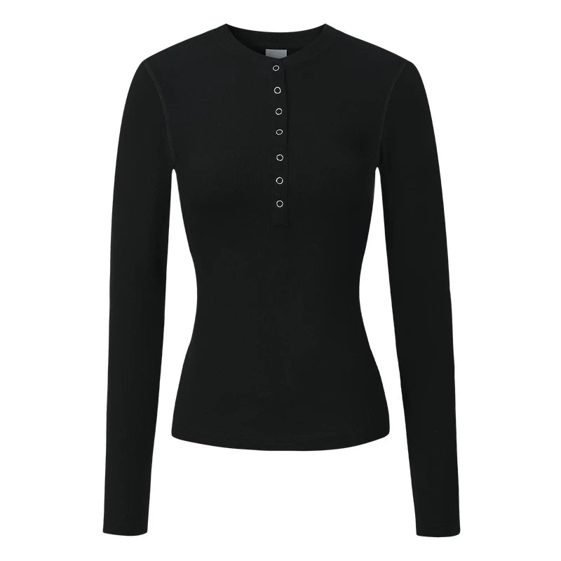 MEDM minimalist design woven label slim fit Henry shirt T-shirt for women, thin and high-end, slimming and versatile casual top for spring