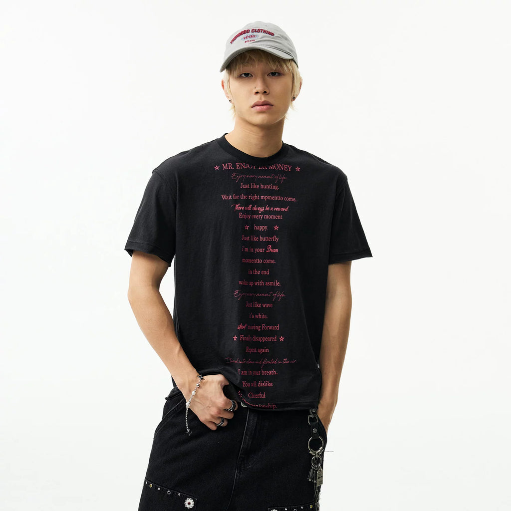 MEDM poetry collection layout printing casual round neck knitted short sleeved trendy American lazy feeling unisex T-shirt summer