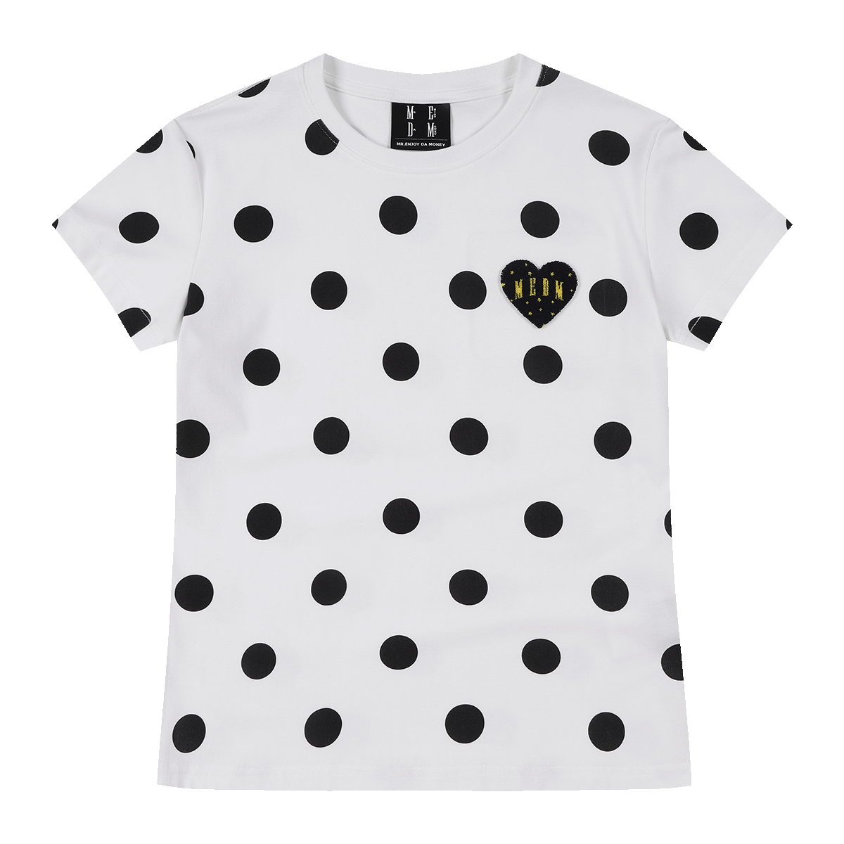 MEDM full print retro polka dot casual round neck short sleeved trendy love toothbrush embroidered logo loose T-shirt for women