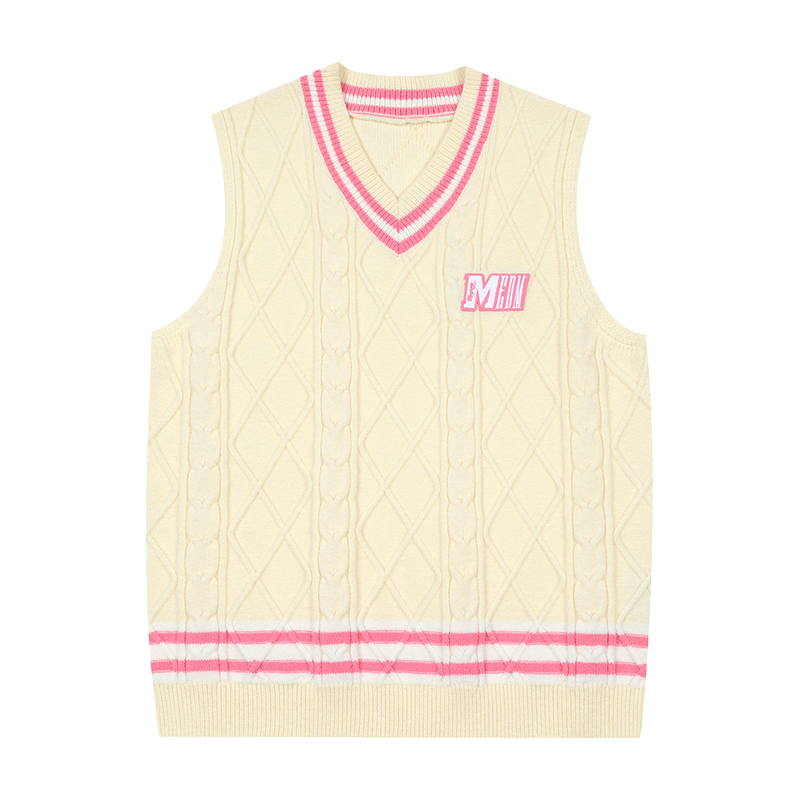 MEDM V-neck embroidered sleeveless sweater for spring and autumn, versatile for men and women, couple style, trendy college style vest, knitted sweater