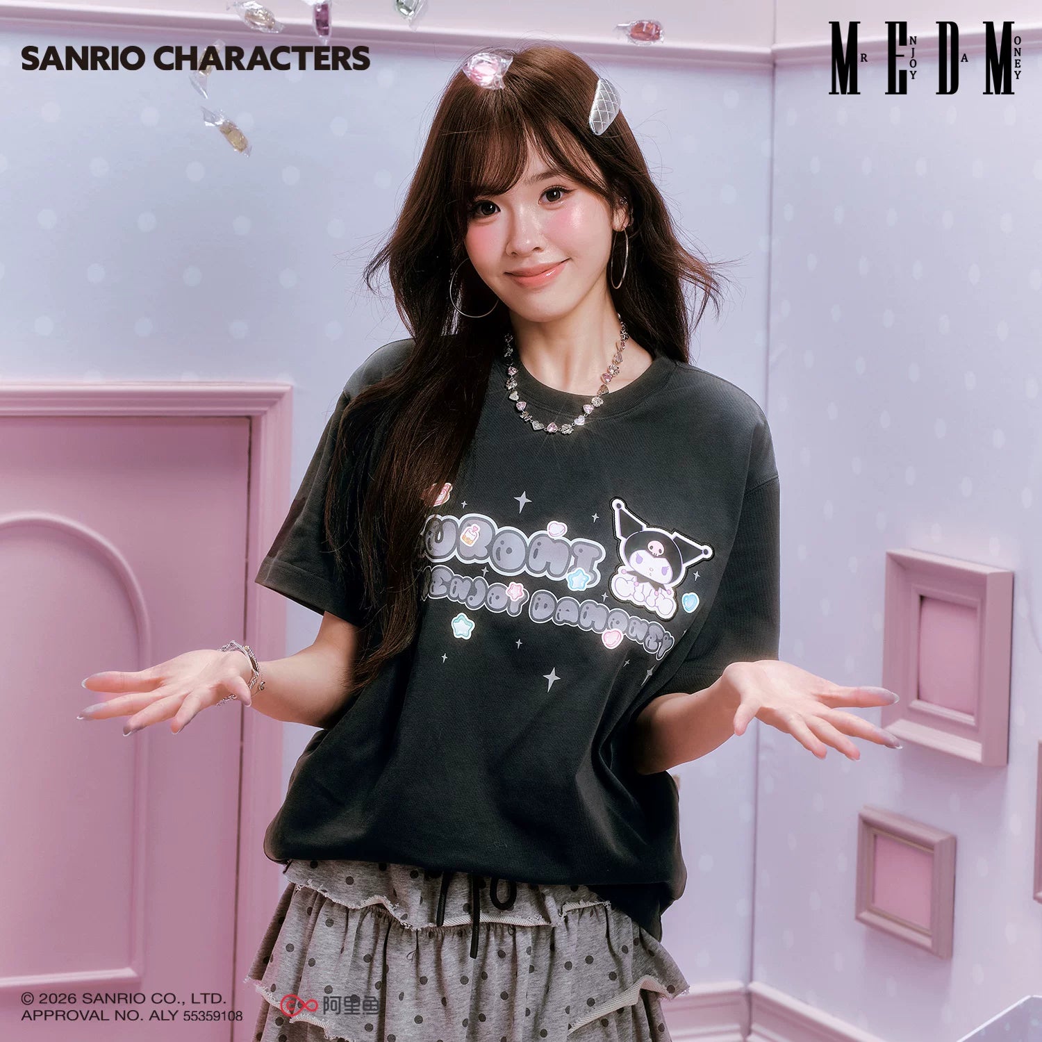 MEDM × Sanrio Family Series Candy Burst Logo Printed Casual Round Neck Short Sleeve Cute Style T-shirt for Women