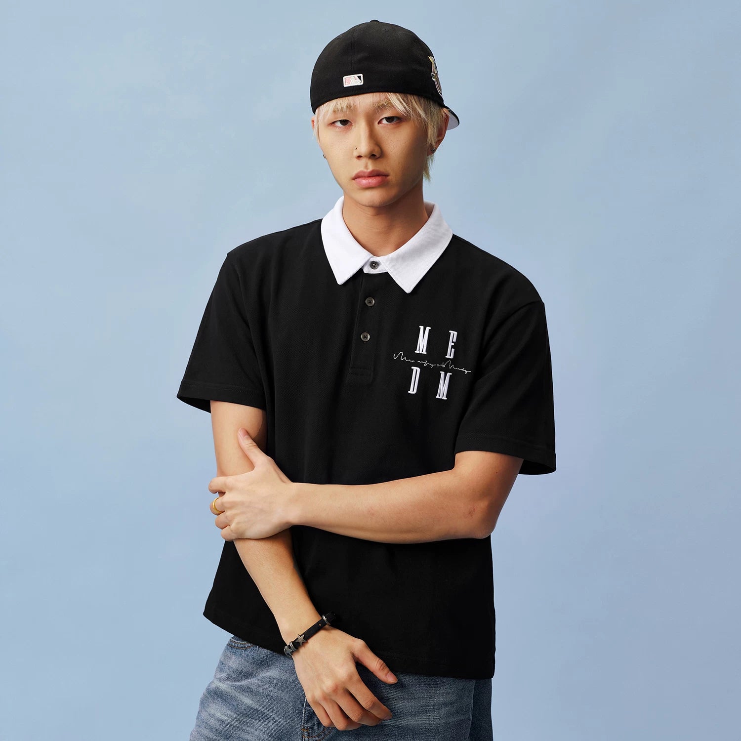 MEDM basic color blocking three-dimensional embroidery logo casual polo collar short sleeved summer trend simple loose short sleeved men