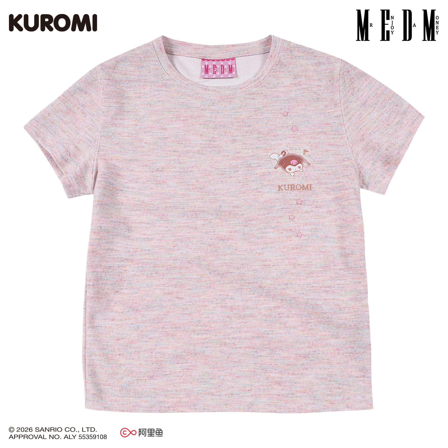 MEDM × Sanrio Family Series Color Yarn Cool Lomi Pattern Embroidery Casual Short Sleeve Cute Sweet Girl T-shirt Female