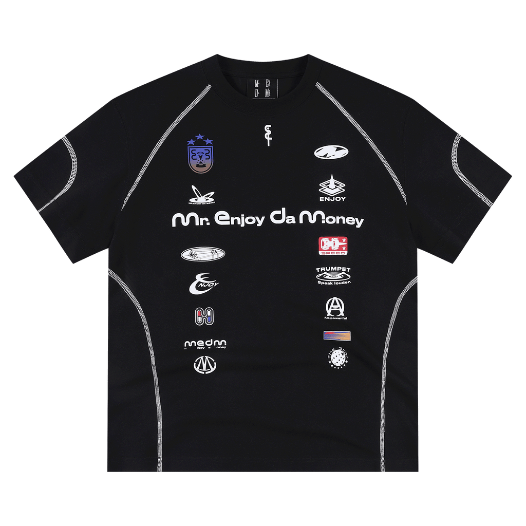 MEDM brand logo layout, stitching, personality, sports and leisure, round neck short sleeved, American trend, raglan sleeve T-shirt, summer