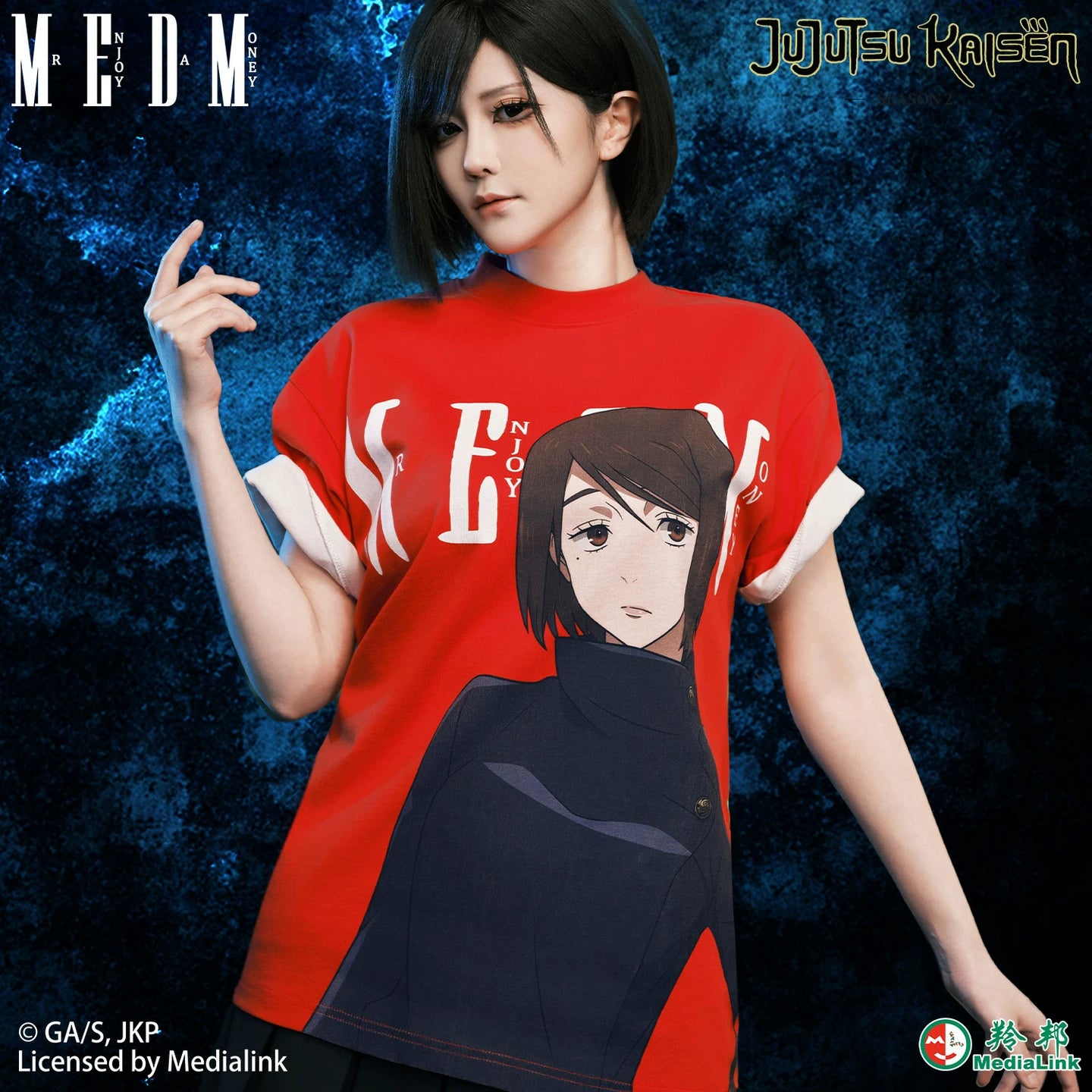 MEDM x Spell Battle Collaboration - Anime Character Printing Basic Casual Round Neck Short sleeved Men's and Women's T-shirts