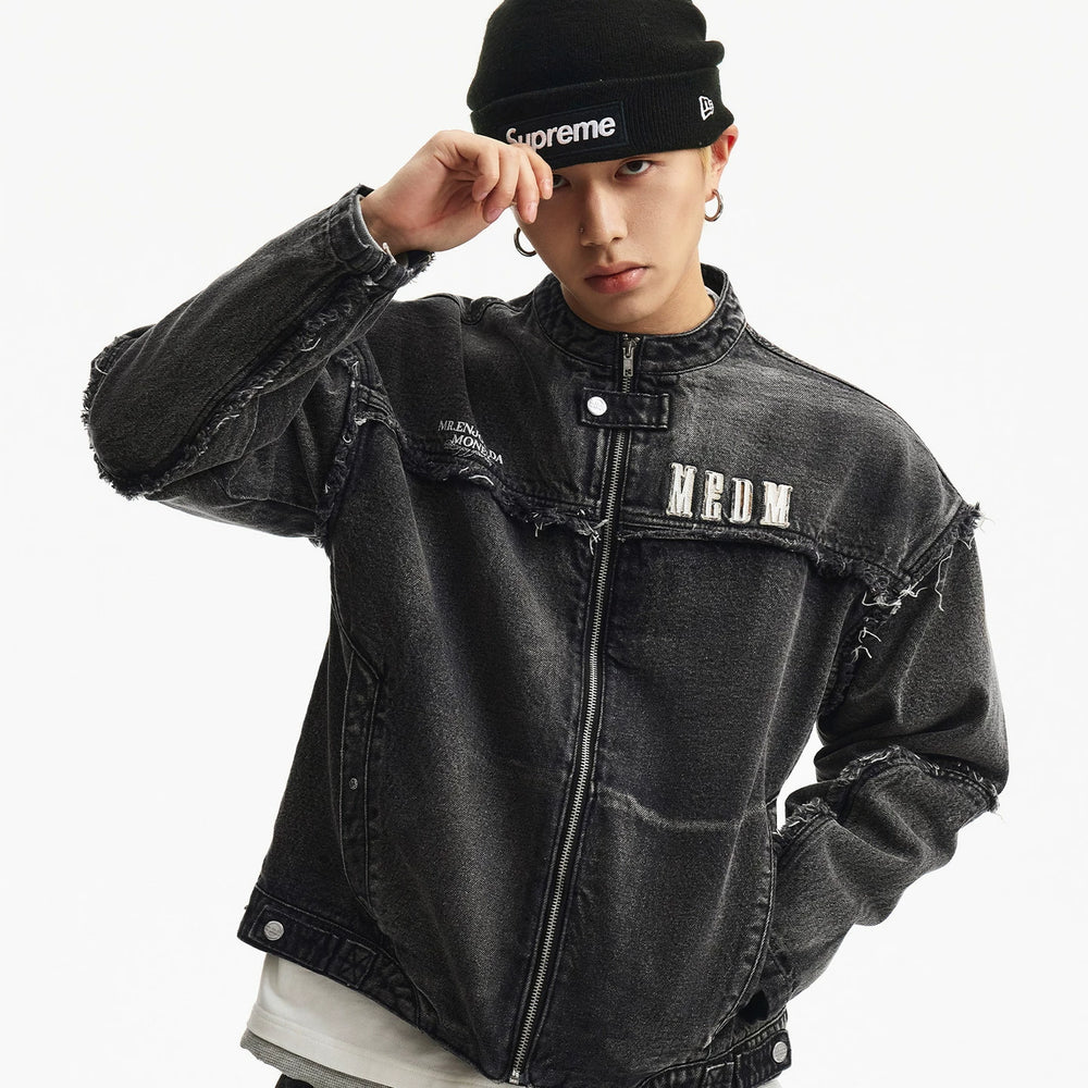 MEDM Structure Edge Denim Set - Jacket Washed and Used, Structural Thread Design, Casual Zipper Jacket, Spring
