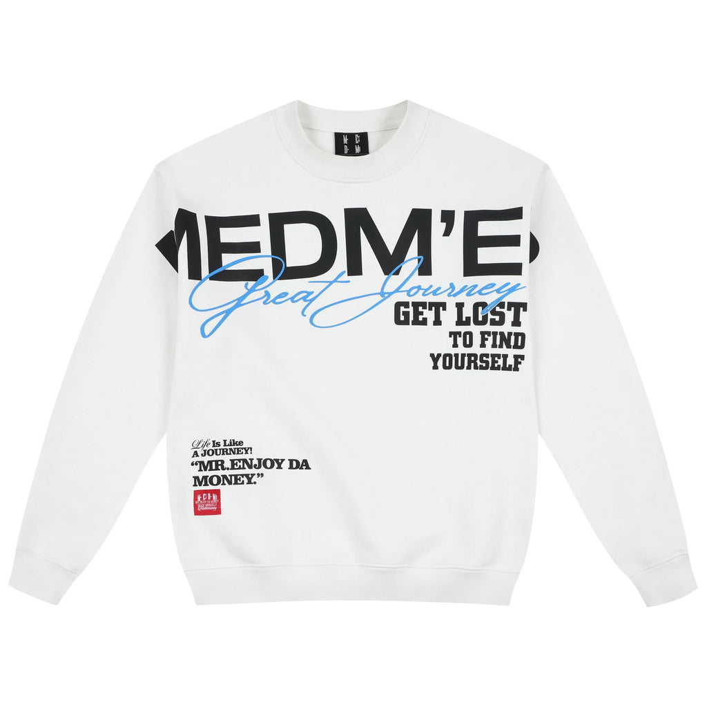 MEDM large letter layout printed casual round neck fleece hoodie simple and versatile couple pullover top for spring and autumn