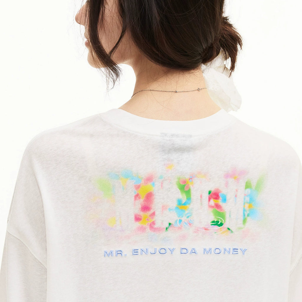 MEDM Spring Flower Shadow Printed Casual Round Neck Hoodie Long Sleeve T-shirt 26 New Breathable and Versatile Loose Top for Women