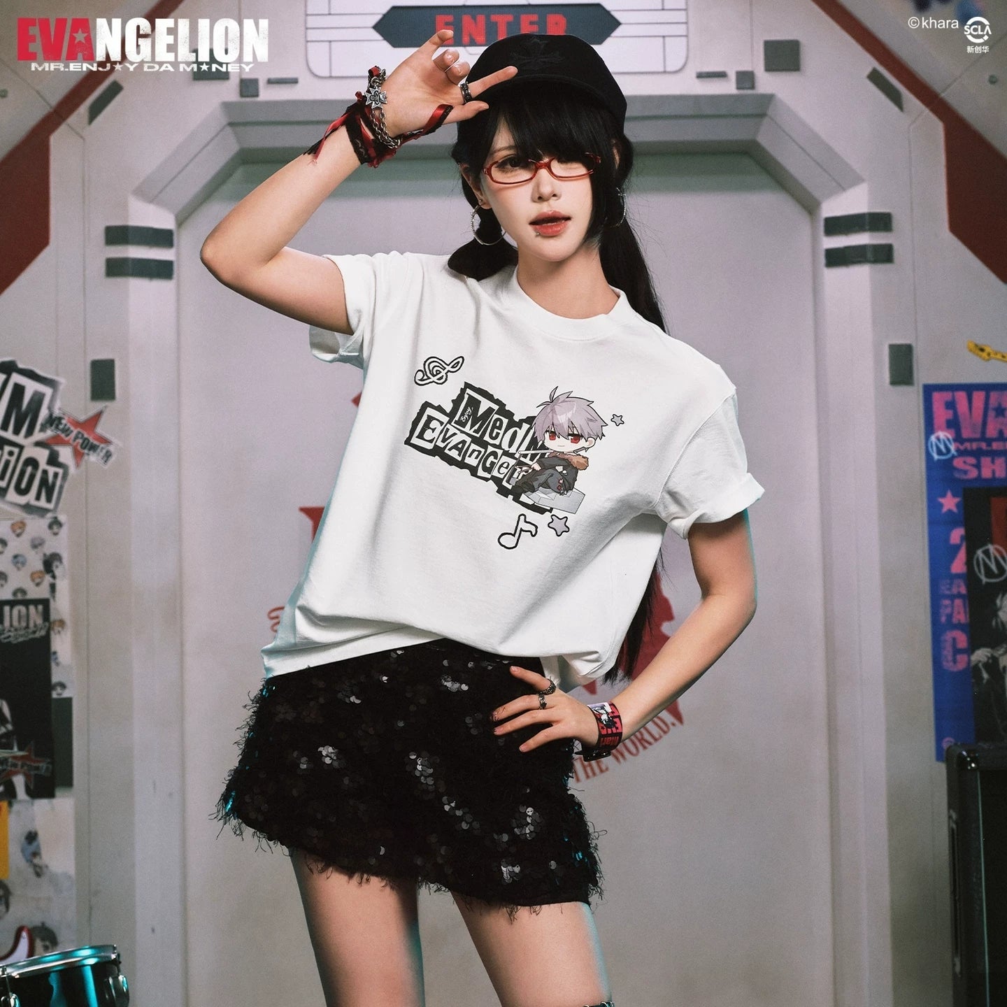 MEDMxEVA NEVER END series Q-version note printed basic casual round neck short sleeved trendy versatile T-shirt