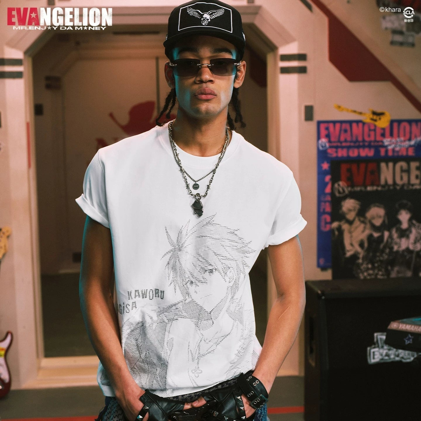 MEDMxEVA NEVER END series character code style loose short sleeved trendy personalized loose round neck T-shirt