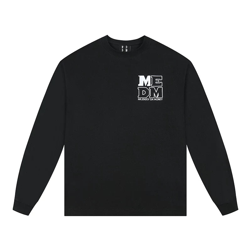 MEDM Emblem Embroidered Alphabet Basic Long Sleeve T-shirt Spring and Autumn Round Neck Loose Spring and Autumn Versatile Couple Trendy Tee