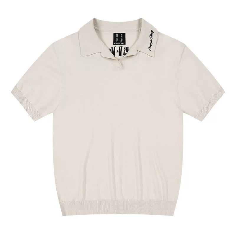MEDM Tri color Embroidered Alphabet Handwritten Font Casual Polo Short Sleeve New Product Relaxation Flip Collar Half Sleeve T-shirt for Men