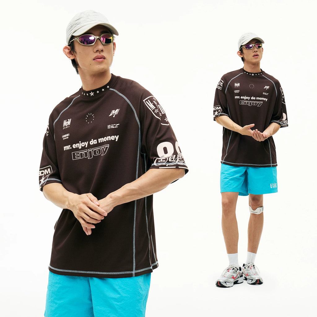 MEDM combination logo print contrasting bright line quick drying sports style casual short sleeved trendy star printed T-shirt summer