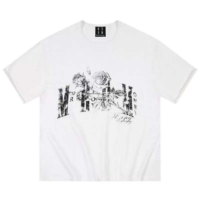 MEDM Rose Knitted Casual Round Neck Short Sleeve 2025 New Product Street Versatile Trendy Pure Cotton Loose Half Sleeve T-shirt