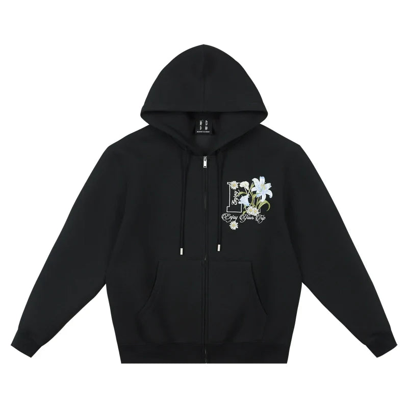 MEDM Floral Embroidery Air Layer Zip-Up Hoodie