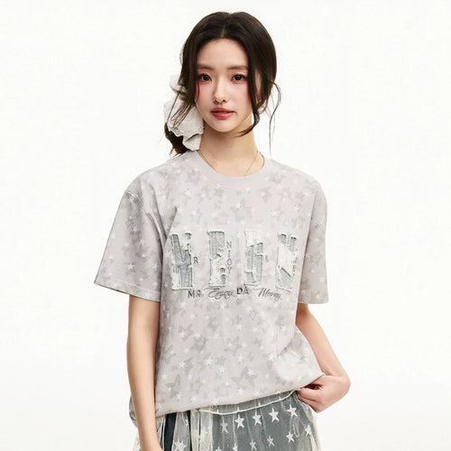 MEDM camouflage leopard print star full print sticker logo casual round neck short sleeved trendy men's and women's loose T-shirt summer