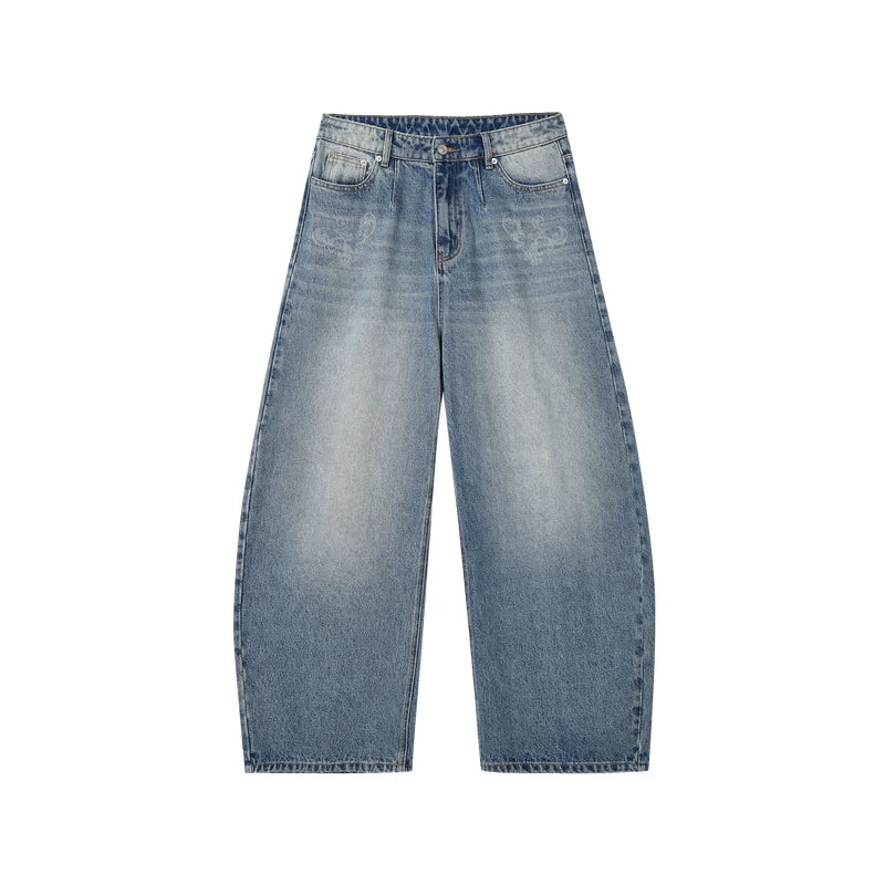 MEDM Flower Vine Laser Burnt Casual Bent Knife Jeans Street Versatile Mid Waist Micro Elastic Loose Wide Leg Pants Autumn