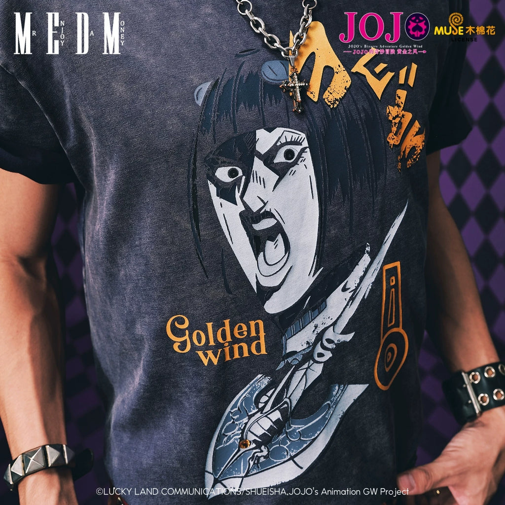 MEDMxJOJO's Bizarre Adventure Collaboration - Making Old Bug Arrow Casual Short Sleeve Washed Retro Round Neck T-shirt for Men