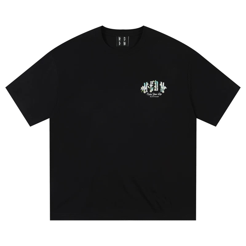 MEDM Flower Embroidery Short Sleeve T-shirt Pure Cotton China-Chic Youth Loose Fit T-shirt Hou Minghao Same Summer Fashion T