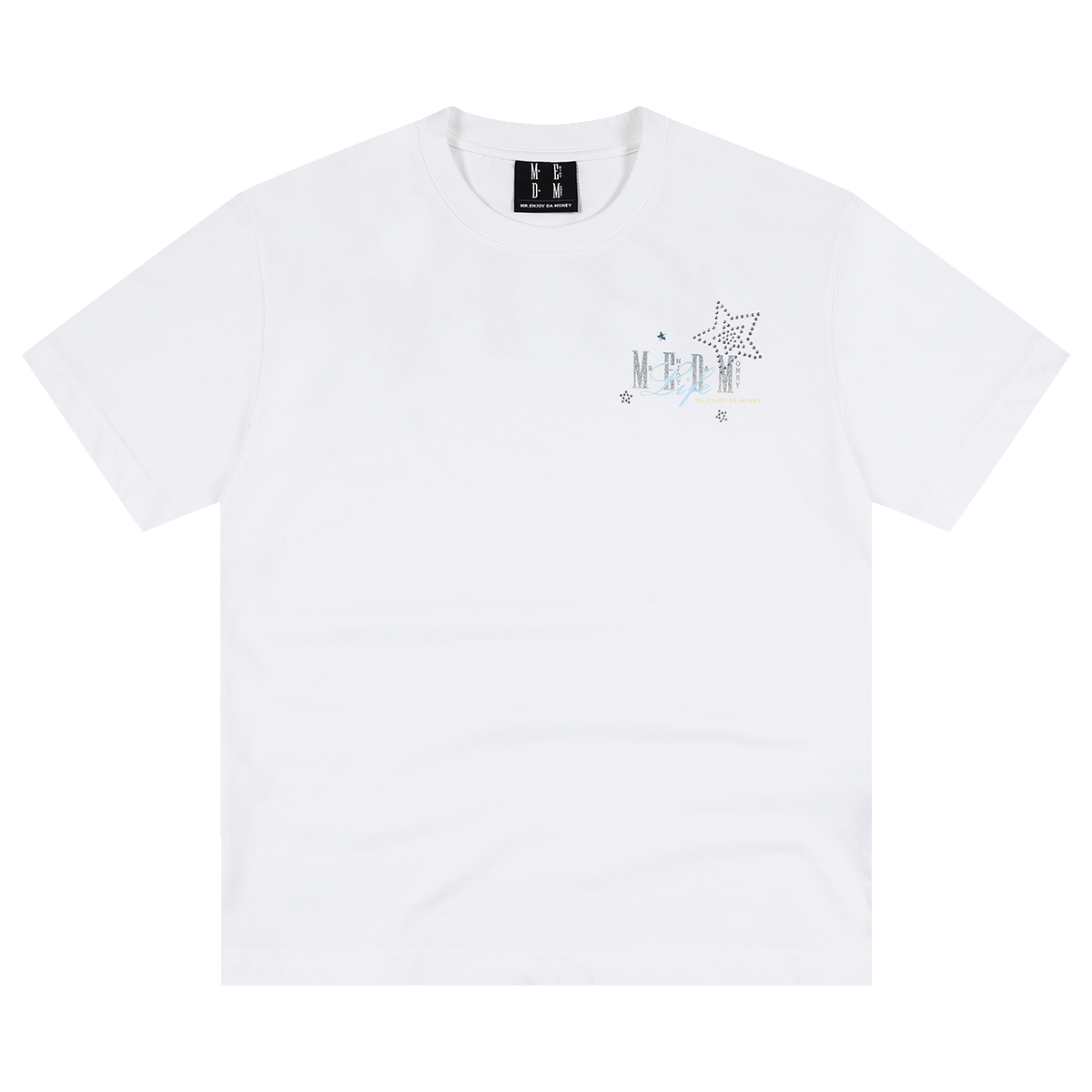 MEDM Sparkling Pink Star Hot Diamond Logo Casual Round Neck T-shirt American Street Versatile Loose Couple Short Sleeve Summer
