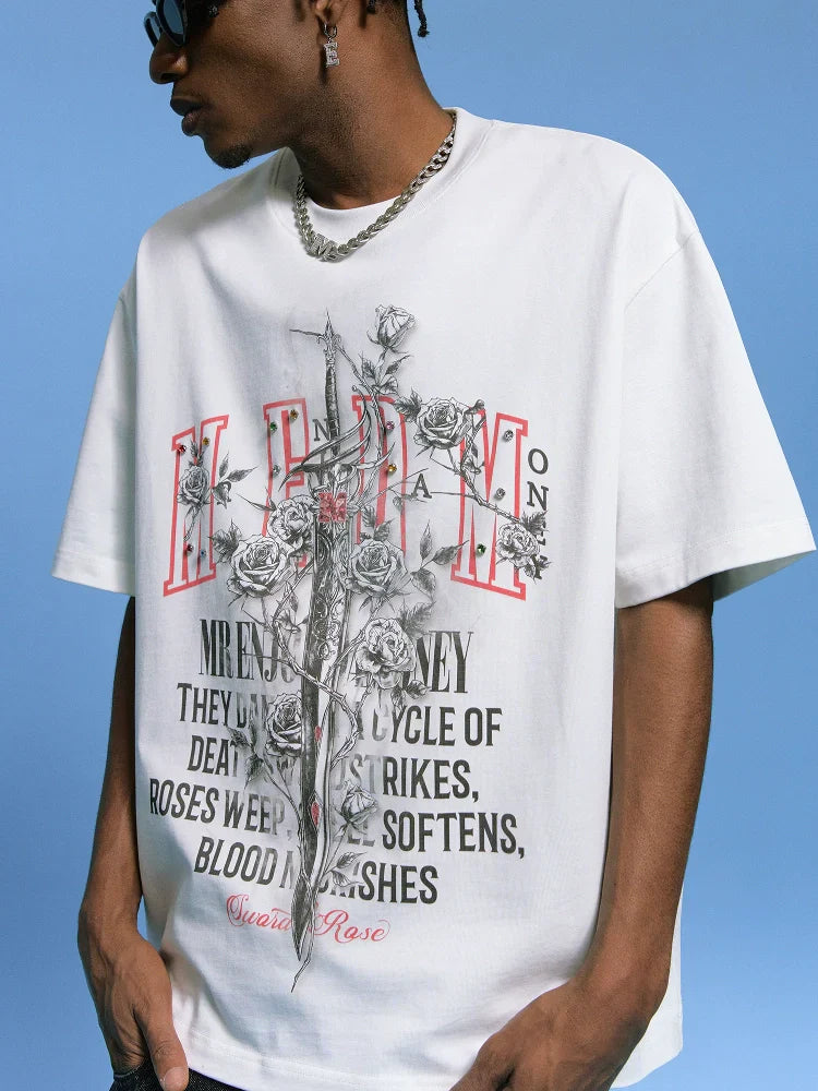 MEDM Sword and Rose Multicolor Diamond Tee