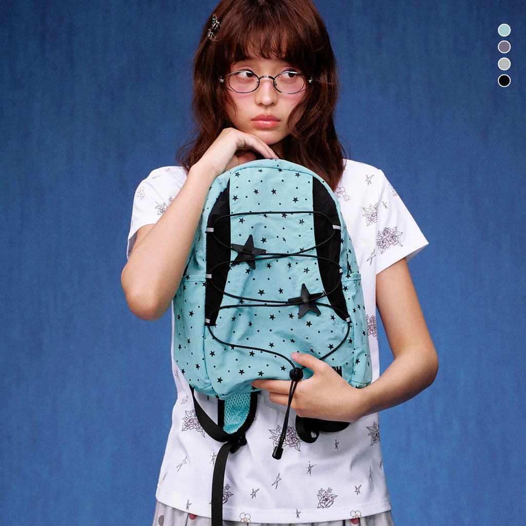 MEDM Star Full Print Wave Point Backpack Street Trend Letter Embroidery Lightweight Travel Men's and Women's Book Bag Trend