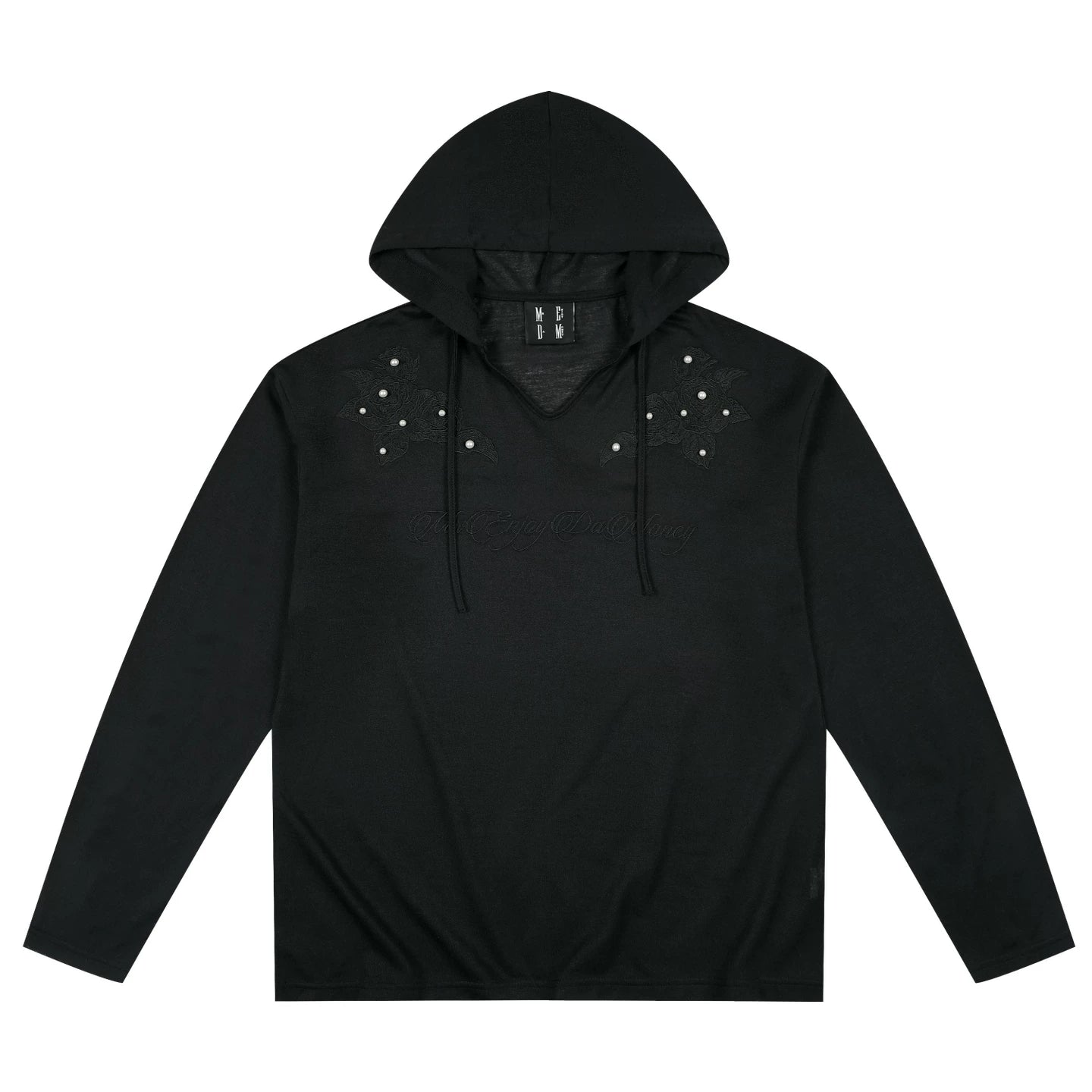 MEDM Hoodie Shoulders Dark Flower Nail Bead Long Sleeve T-shirt Commuter Thin Solid Color Simple Casual Top Autumn