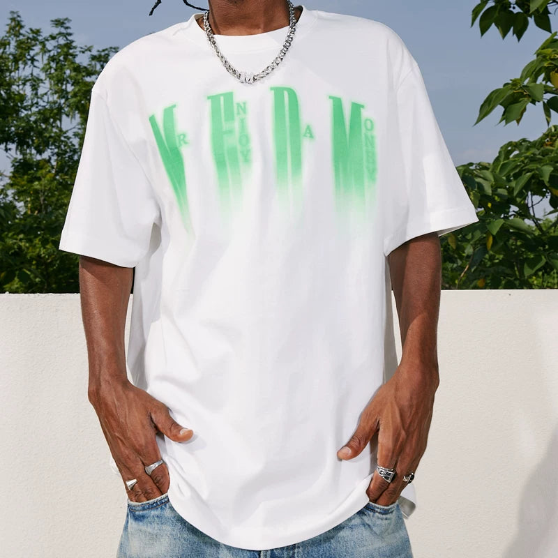MEDM Phantom Logo Short Sleeve T-shirt for Men and Women, Summer Trendy Brand American Street Hip Hop Five Sleeve T-shirt