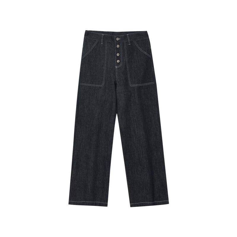 MEDM Original Niu Ming Line Solid Color Wide Leg Loose Jeans Men's Autumn American Street Retro Style Straight Tube Long Pants