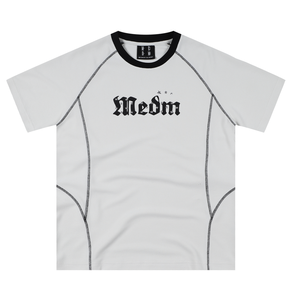 MEDM contrasting color reverse car curve starry sky casual short sleeved high street letter printed functional style loose T-shirt for men