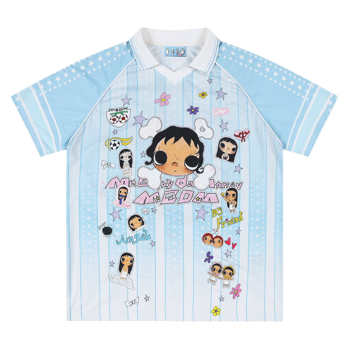 MEDM × YUY Jade Collaboration - Pattern Printed Letter Embroidered Casual Collar Jersey Short Sleeve Versatile Sweet Cool T-shirt