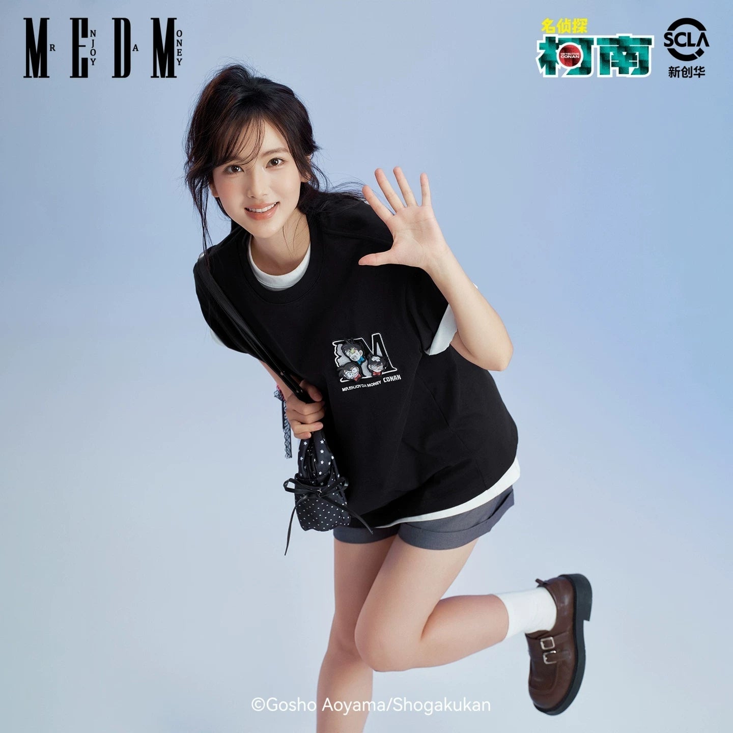 MEDMx Detective Conan Collaboration Basic Simple Anime Velcro Casual Short Sleeve Versatile Couple T-shirt Summer