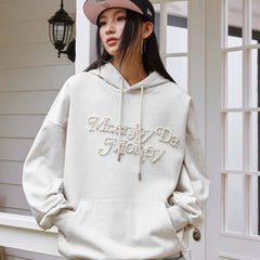 MEDM Nail Bead Flower Font Casual Hoodie Spring and Autumn American Loose Drawstring and Velvet Hoodie Couple Coat