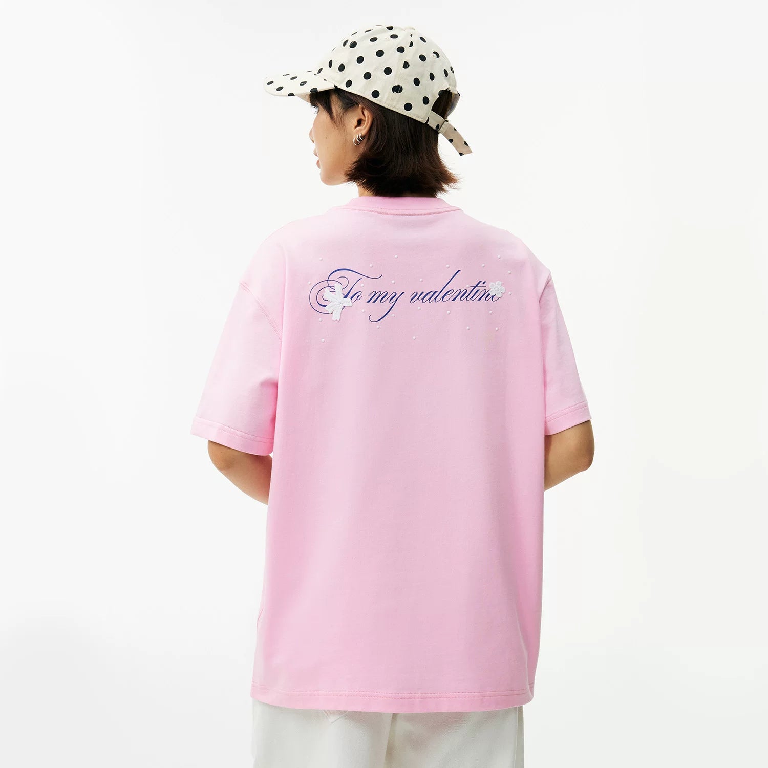 MEDM lace floral chest 3D embroidered logo casual round neck T-shirt trendy loose couple short sleeved summer