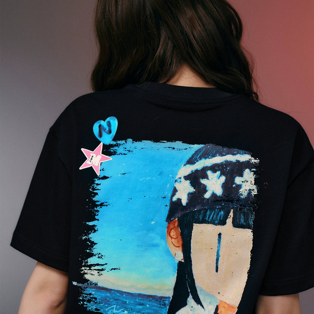 MEDMxNEWMASUS collaboration landscape selfie photo print casual couple short sleeved loose round neck T-shirt trendy