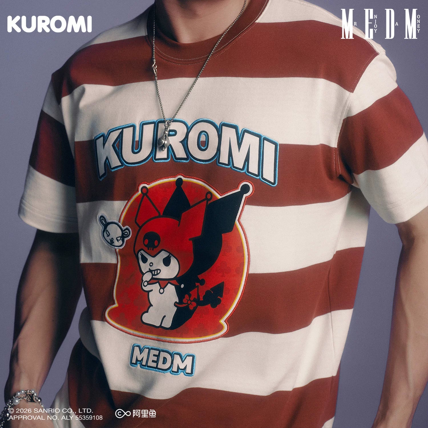 MEDM × Sanrio Family Series Striped Cool Lomi Pattern Printed Casual Short Sleeve Summer Loose Round Neck T-shirt