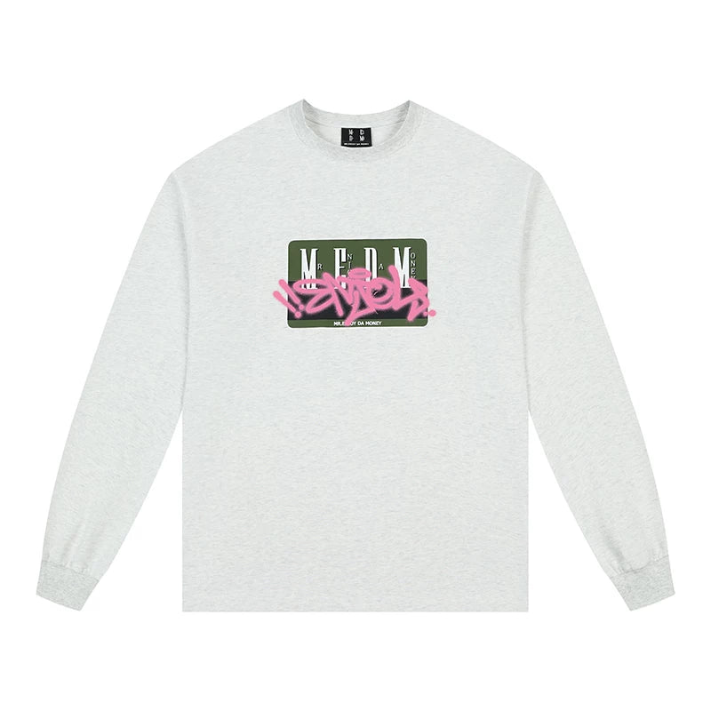 MEDMbox long sleeved T-shirt men's autumn trendy brand American hip-hop retro casual T-shirt loose and versatile pullover top