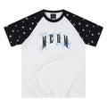 MEDM Handwritten Graffiti Printed Stars Full Print Casual Off Shoulder Short Sleeve Men's and Women's Loose Round Neck T-shirt Summer