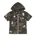 MEDM camouflage star sticker casual short sleeved hoodie cute style zipper slim fit cardigan hooded T-shirt for women