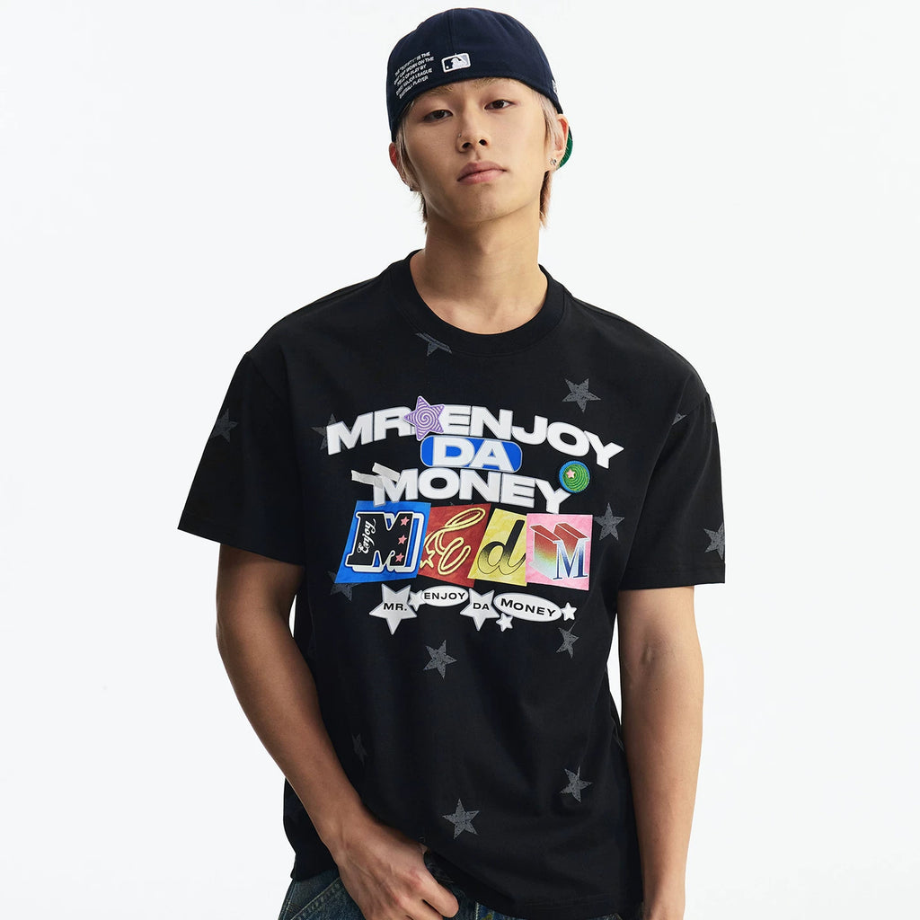 MEDM full print hand-painted star letter print embroidery casual round neck short sleeved trendy loose skin friendly couple T-shirt