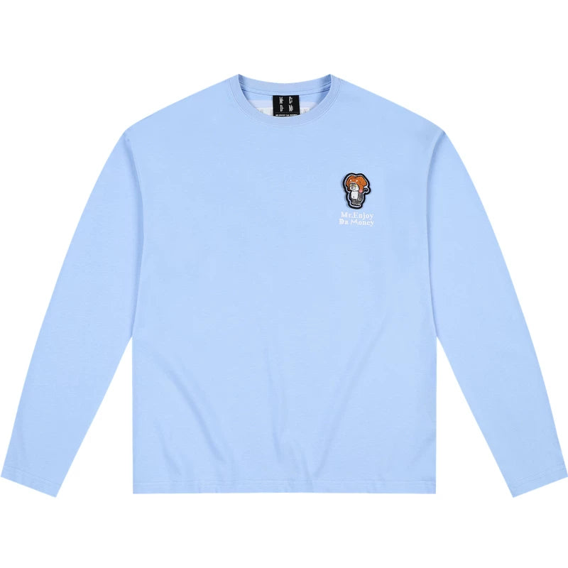 MEDM hat wearing cat Velcro casual long sleeved T-shirt made of pure cotton, loose and versatile, men's and women's round neck top for autumn