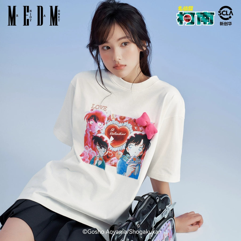 MEDMx Detective Conan co branded anime pattern print basic box casual round neck short sleeved couple T-shirt summer