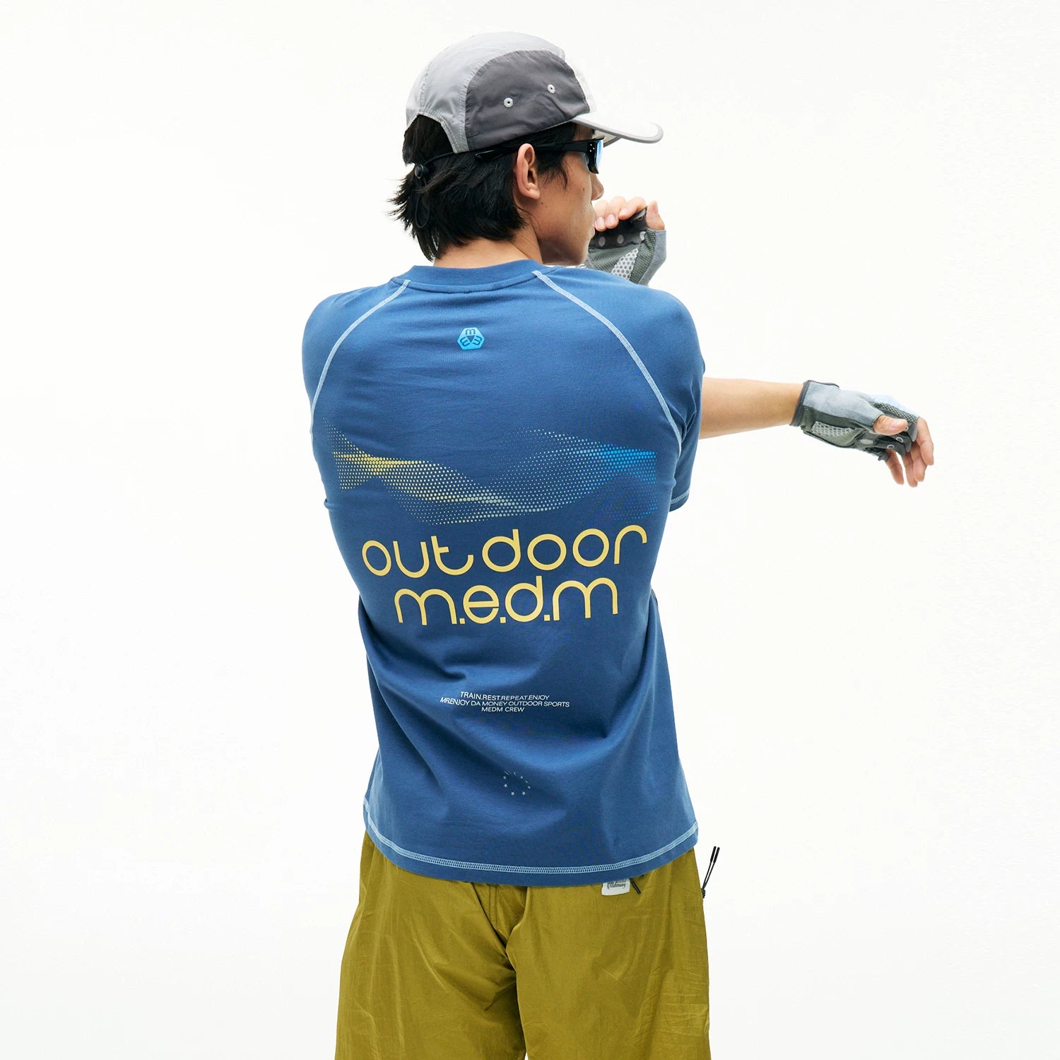 MEDM Ripple Gradient Letter Printed Casual Round Neck T-shirt Trendy Sports Wind Speed Dry Breathable Short Sleeve Half Sleeve Summer